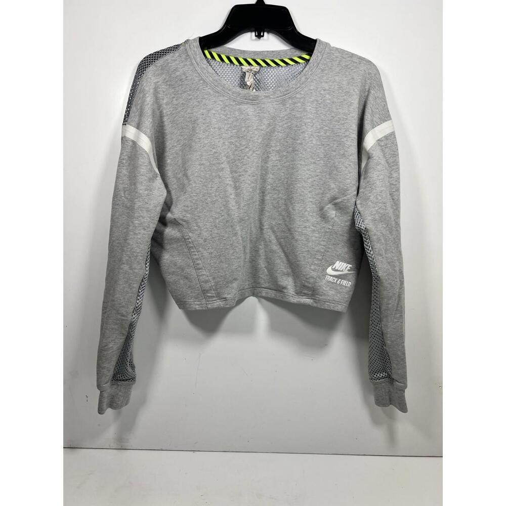 Nike Track & Field Women Sz Med Gray Stretch Mesh Back Copped Crew Neck